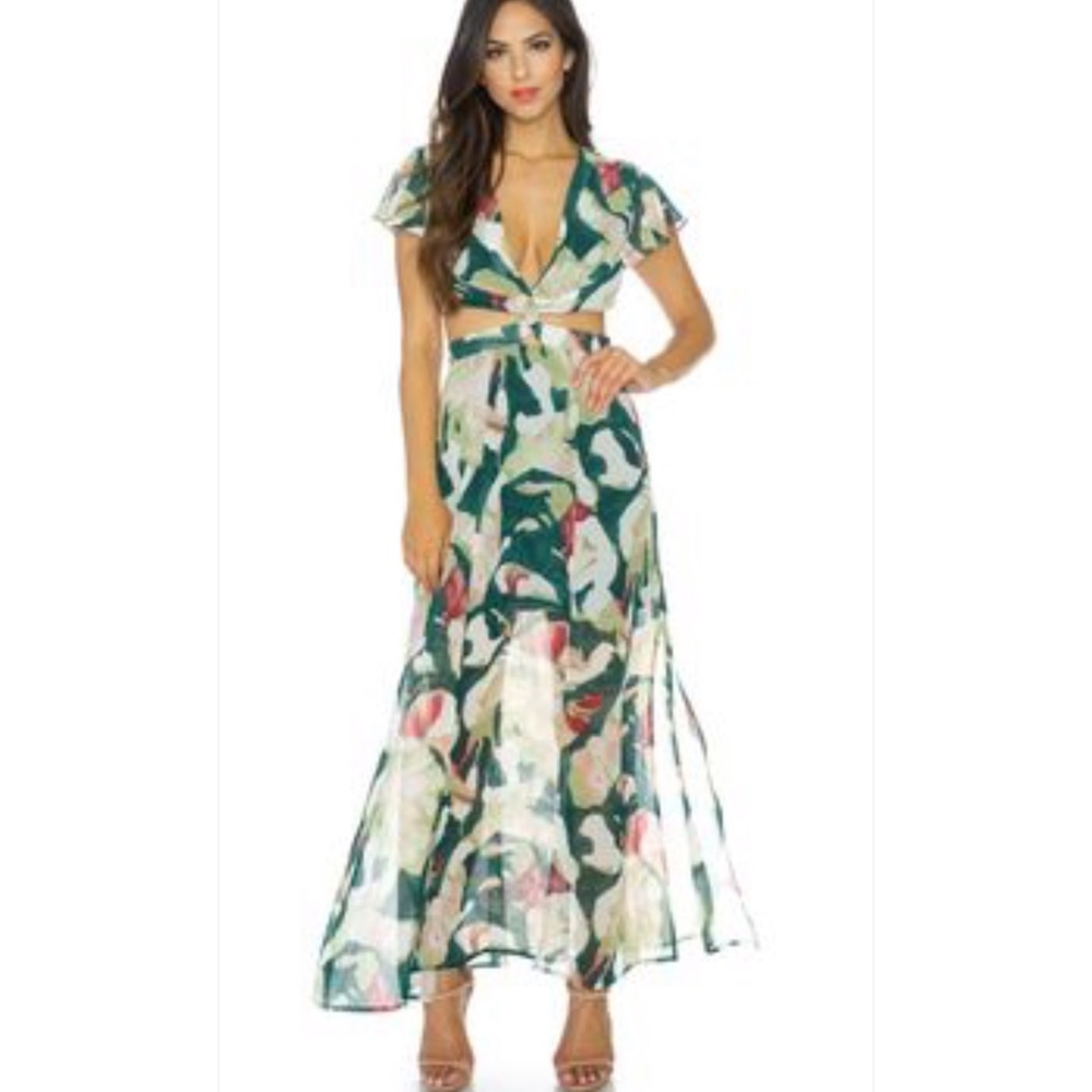 Luxxel Tropical Maxi Midriff Knotted Dress
